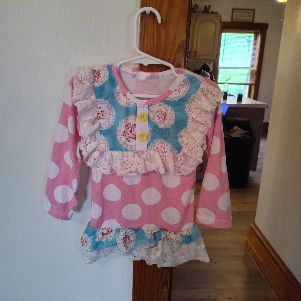 Tutu & Lulu Pink and Blue Polka Dot Ruffle Dress